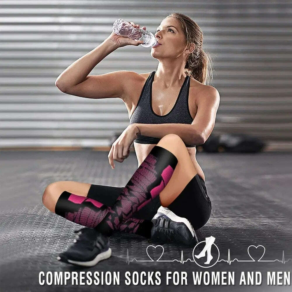 1 Pair Compression Sports Socks for Women and Men - Calf Support Socks for Running Nurses Flight Pregnancy Circulation Athletic - KIMLUD