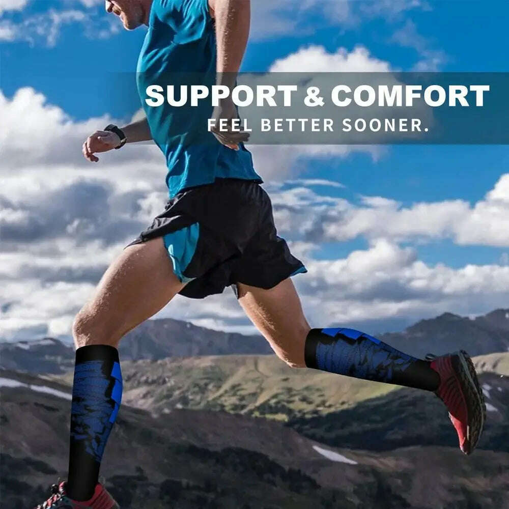 1 Pair Compression Sports Socks for Women and Men - Calf Support Socks for Running Nurses Flight Pregnancy Circulation Athletic - KIMLUD
