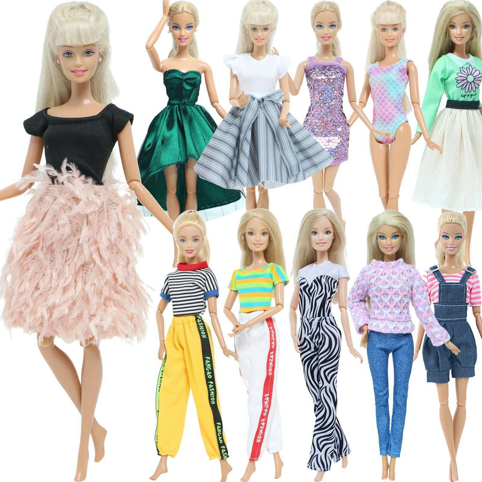 1 Set Fashion Multicolor Outfit Wave Point Dress Shirt Denim Grid Skirt Daily Casual Wear Accessories Clothes for Barbie Doll - KIMLUD