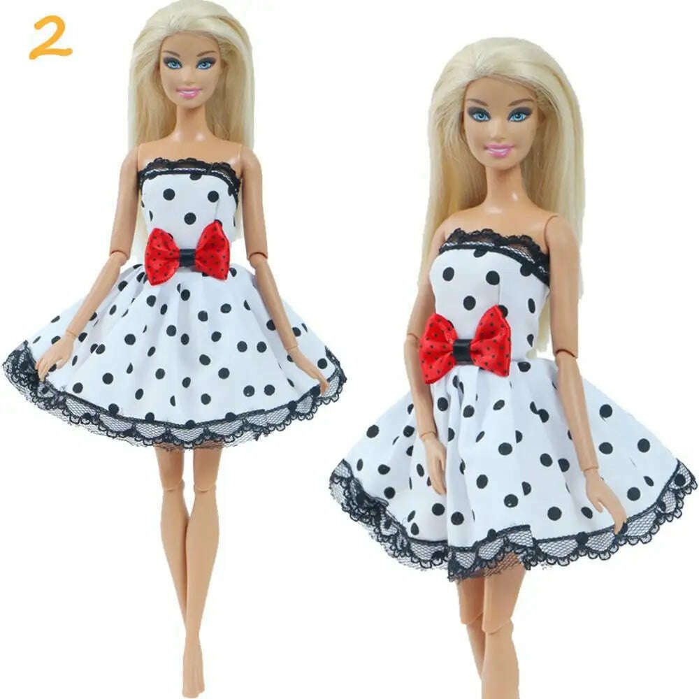 1 Set Fashion Multicolor Outfit Wave Point Dress Shirt Denim Grid Skirt Daily Casual Wear Accessories Clothes for Barbie Doll - KIMLUD