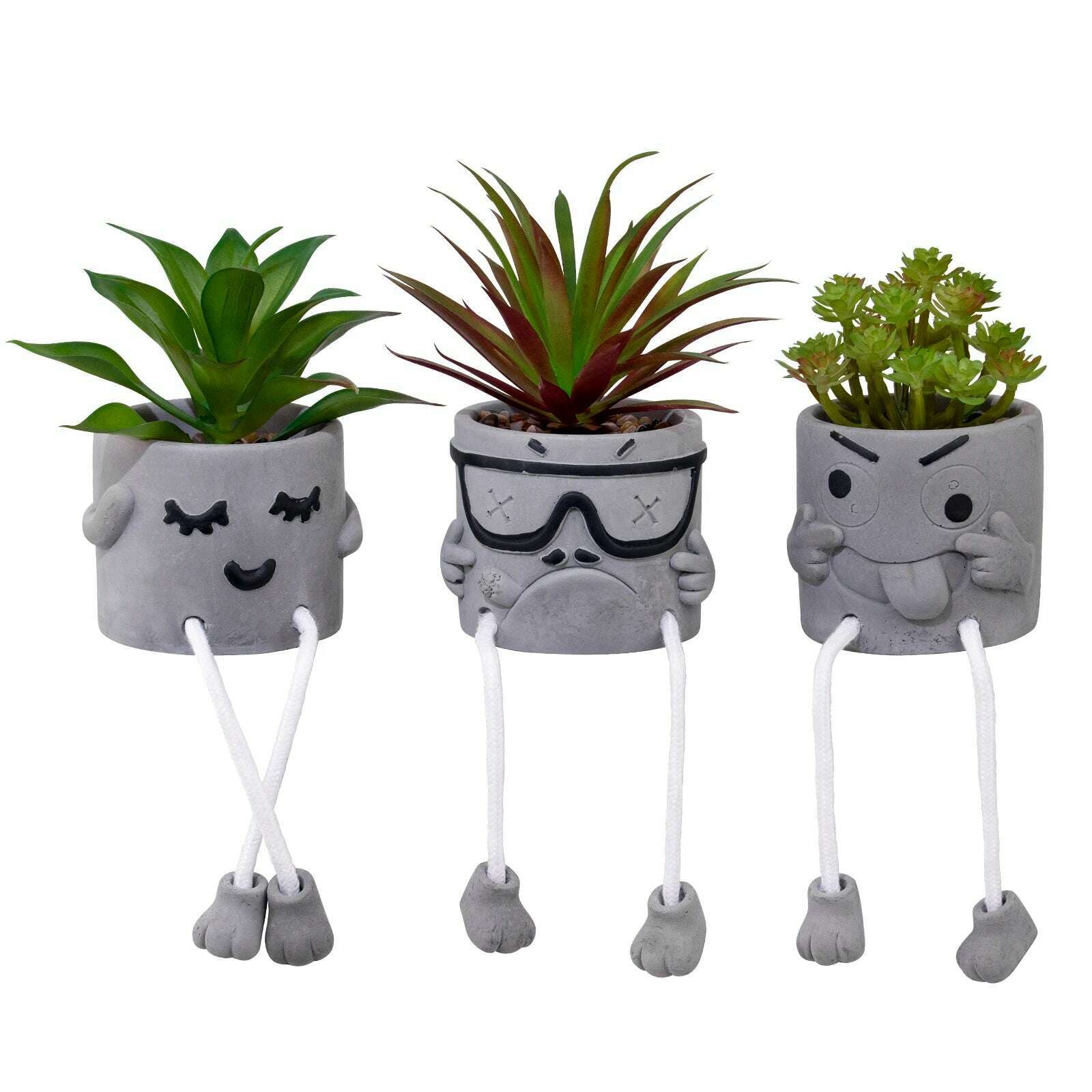 1 set of 3 pots of artificial succulent plants, cute hanging leg potted plants, creative artificial succulent plants and potted - KIMLUD