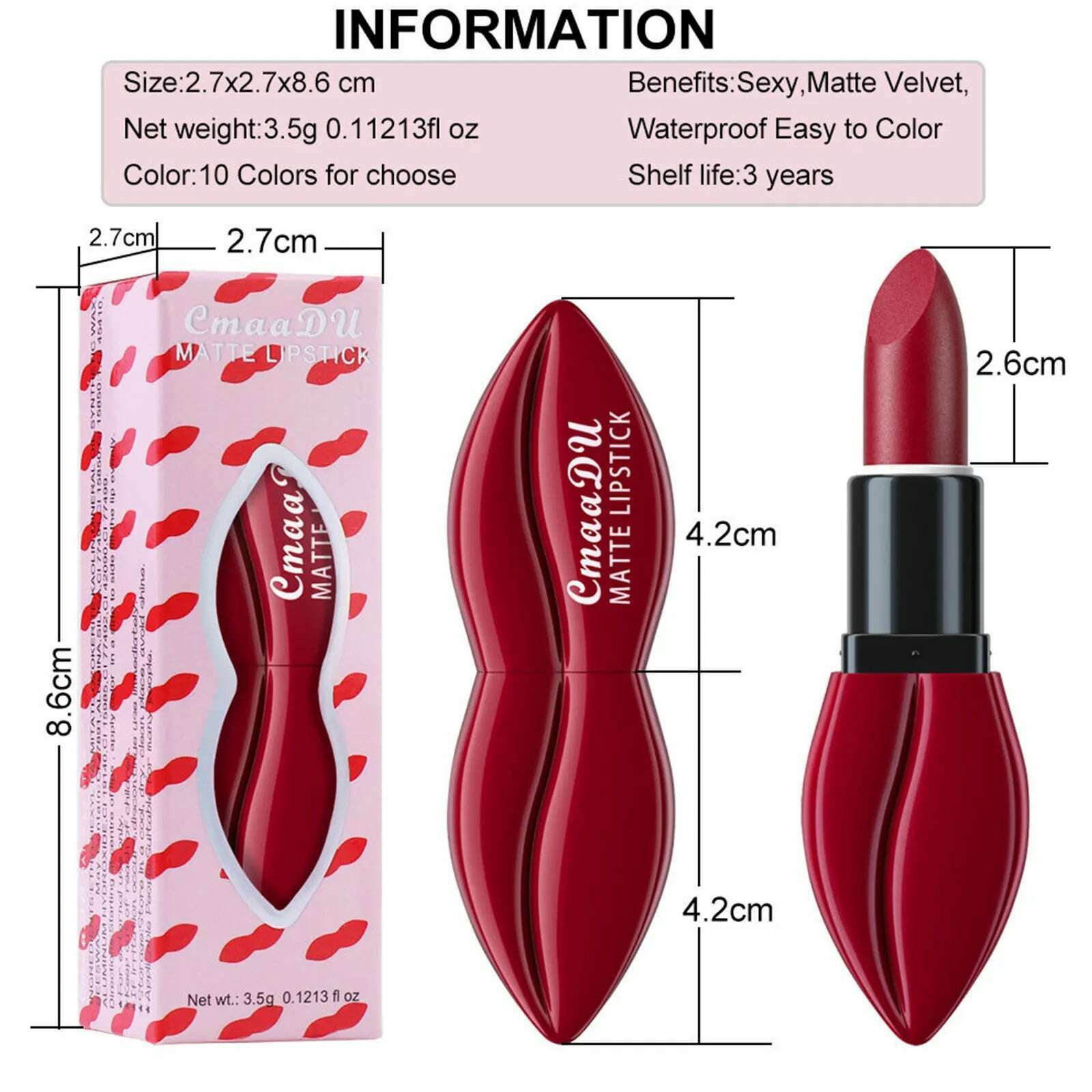 10 Colors Waterproof Big Mouth Nude Matte Lipsticks Long Lasting Lip Stick Not Fading Sexy Red Velvet Lipstick Makeup Cosmetic - KIMLUD