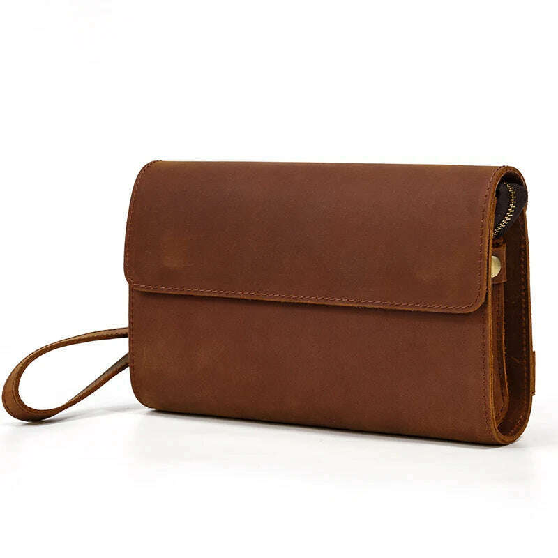 100% Genuine Leather Clutch Bag With Wrist Band Ipad Iphone Clutches For Male Men Hand Bag Real Cowskin Clutch Purse Gift - KIMLUD