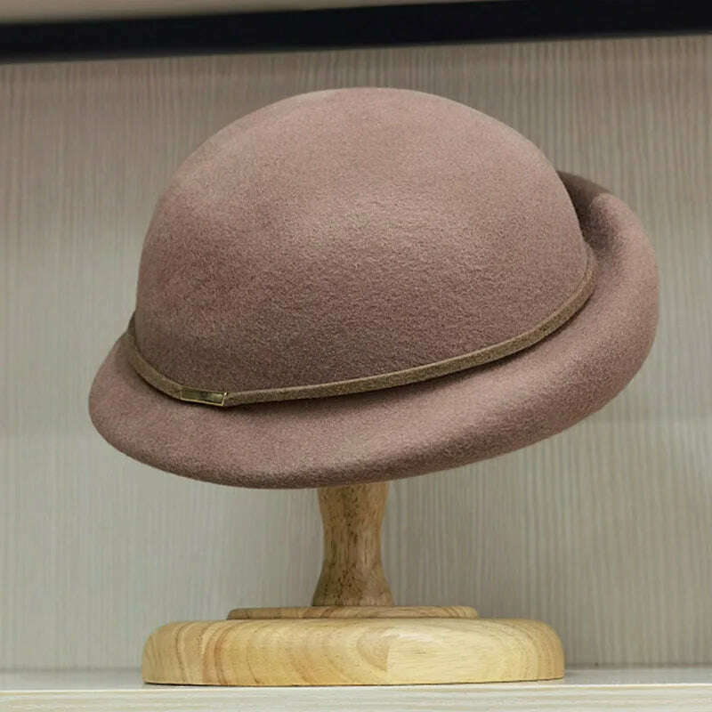 100% Wool Hats for Women French Style Beret Hat Warm Winter Beanie Hat Ladies Party Race Dress Church Hat Vintage Fascinator Hat - KIMLUD