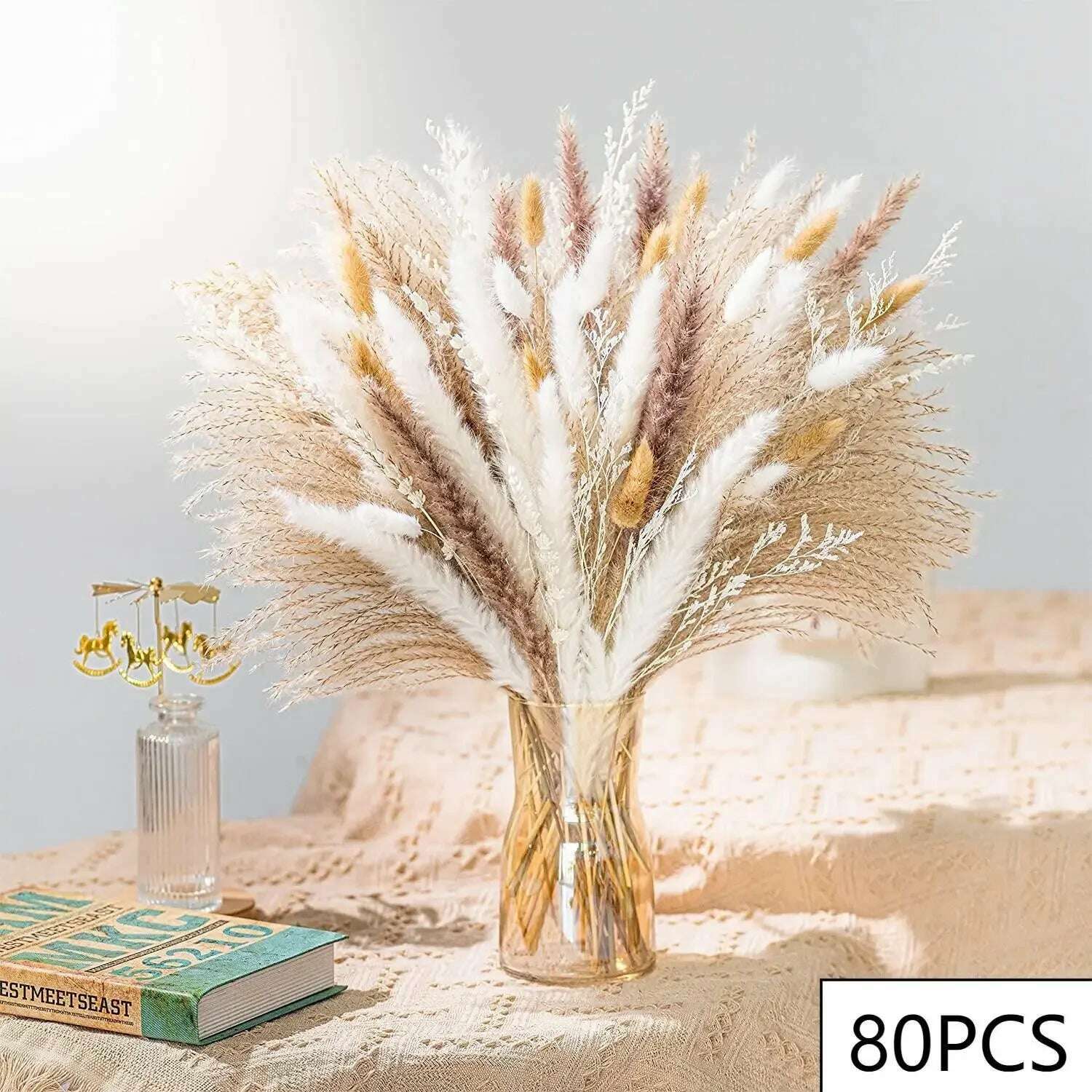 105pcs Natural Dried Flowers Pampas Floral Bouquet Boho Country Home Decoration Rabbit Tail Grass Reed Wedding Decor Arrangement - KIMLUD