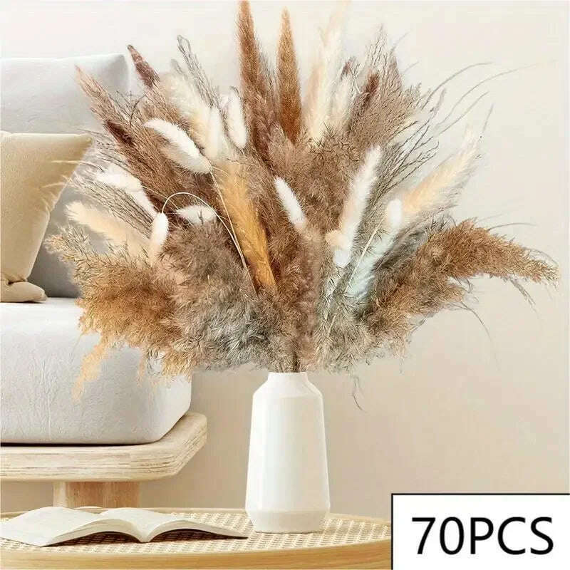 105pcs Natural Dried Flowers Pampas Floral Bouquet Boho Country Home Decoration Rabbit Tail Grass Reed Wedding Decor Arrangement - KIMLUD