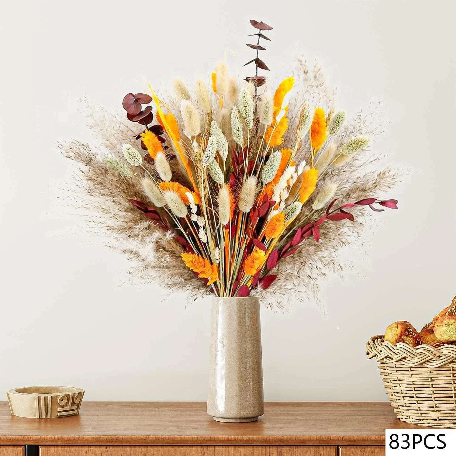 105pcs Natural Dried Flowers Pampas Floral Bouquet Boho Country Home Decoration Rabbit Tail Grass Reed Wedding Decor Arrangement - KIMLUD