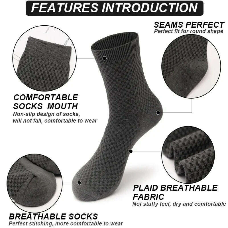 10Pairs/Men's Bamboo Fiber Socks Classic Business Office Stockings Breathable Deodorant Feet Men's Dress Socks Plus-size EU39-45 - KIMLUD