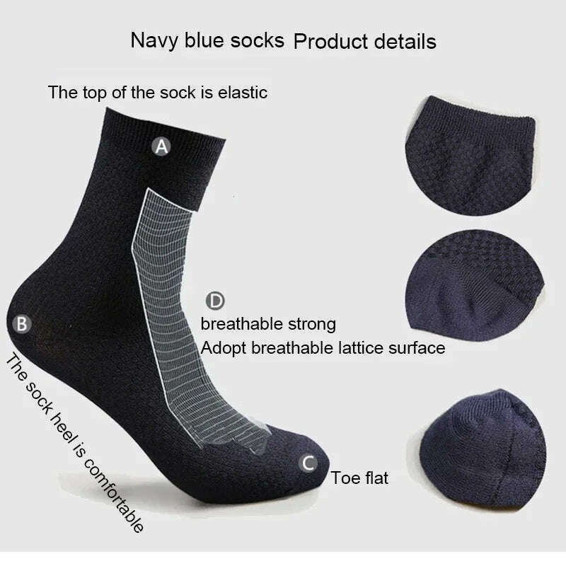 10Pairs/Men's Bamboo Fiber Socks Classic Business Office Stockings Breathable Deodorant Feet Men's Dress Socks Plus-size EU39-45 - KIMLUD