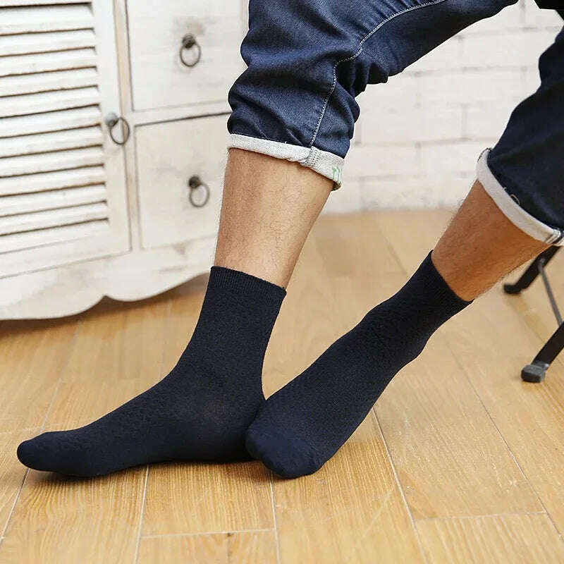 10Pairs/Men's Bamboo Fiber Socks Classic Business Office Stockings Breathable Deodorant Feet Men's Dress Socks Plus-size EU39-45 - KIMLUD