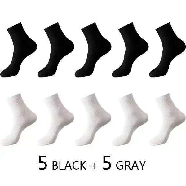 10Pairs/Men's Bamboo Fiber Socks Classic Business Office Stockings Breathable Deodorant Feet Men's Dress Socks Plus-size EU39-45 - KIMLUD