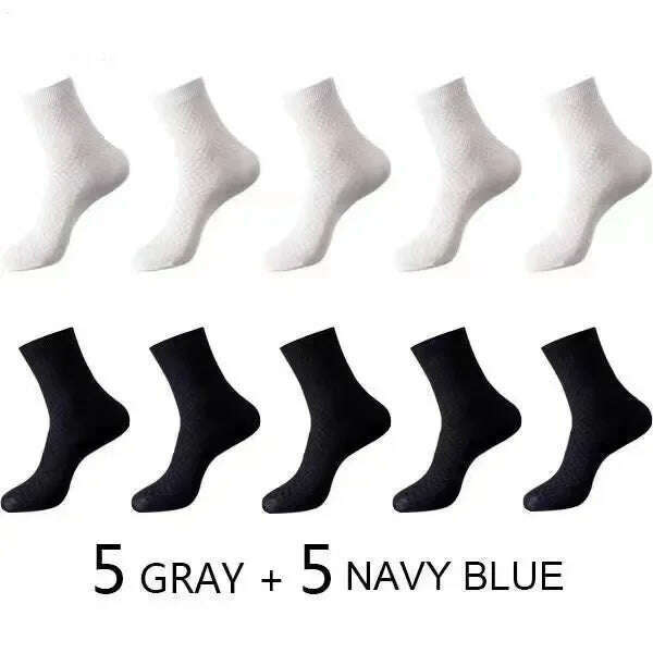 10Pairs/Men's Bamboo Fiber Socks Classic Business Office Stockings Breathable Deodorant Feet Men's Dress Socks Plus-size EU39-45 - KIMLUD