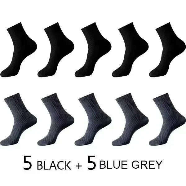 10Pairs/Men's Bamboo Fiber Socks Classic Business Office Stockings Breathable Deodorant Feet Men's Dress Socks Plus-size EU39-45 - KIMLUD