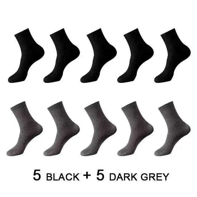 10Pairs/Men's Bamboo Fiber Socks Classic Business Office Stockings Breathable Deodorant Feet Men's Dress Socks Plus-size EU39-45 - KIMLUD