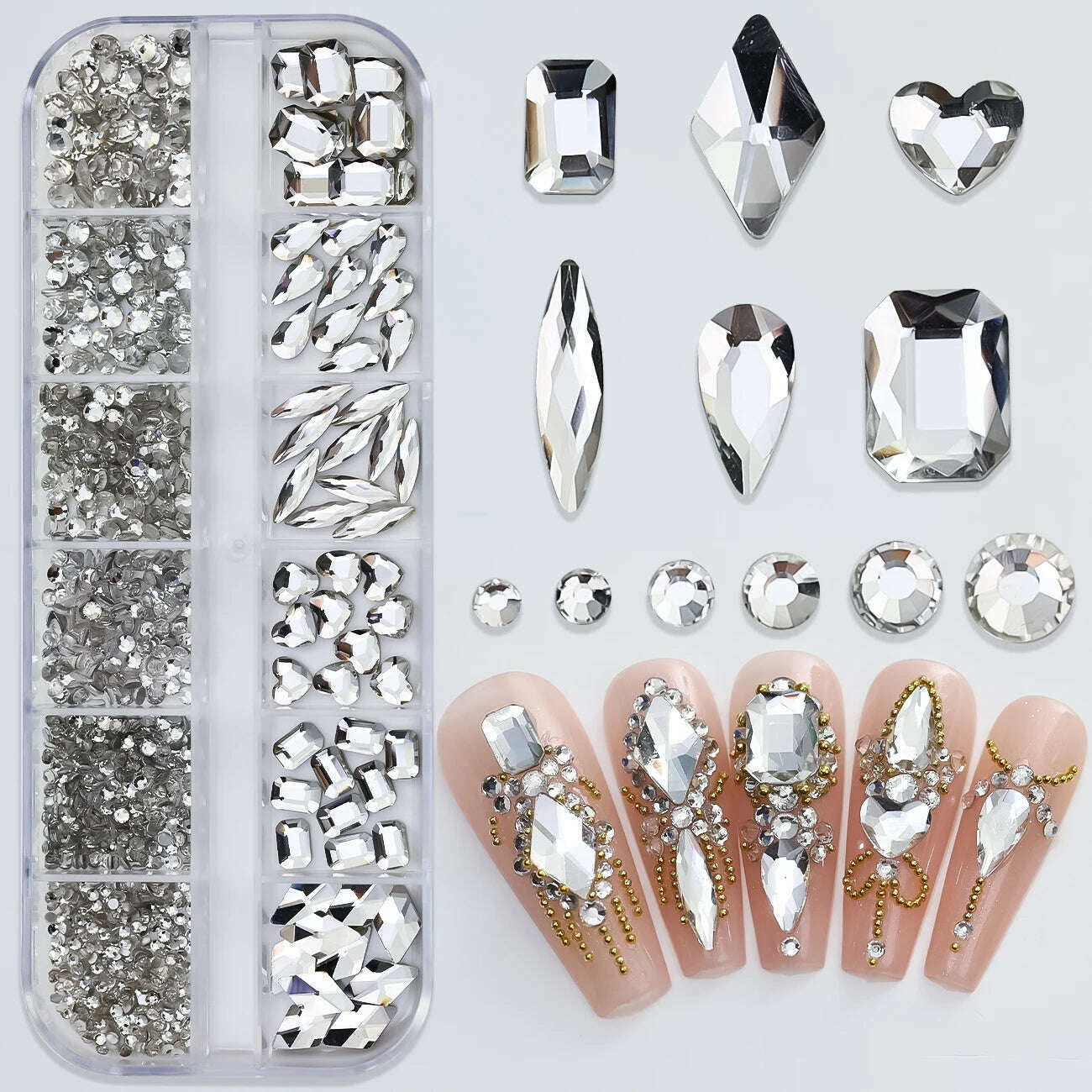 12Grids Pink Mixed Nail Rhinestones Luxury Nail Charms Glitter Crystal Jewelry Gems Nail Art Decoration Manicure Rhinestones R#Q - KIMLUD