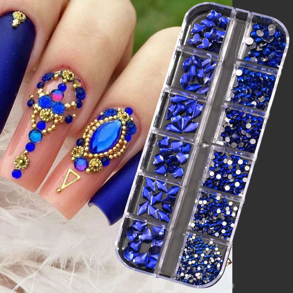 12Grids Pink Mixed Nail Rhinestones Luxury Nail Charms Glitter Crystal Jewelry Gems Nail Art Decoration Manicure Rhinestones R#Q - KIMLUD