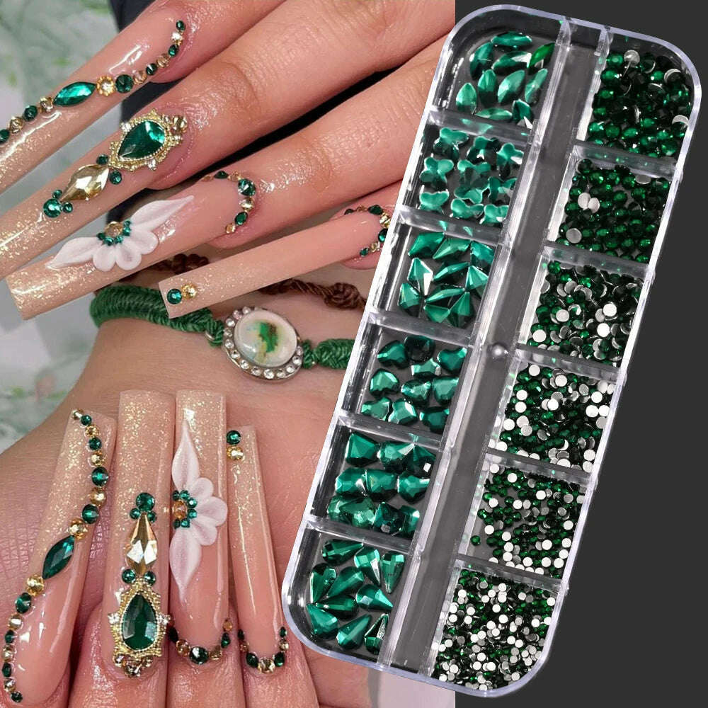 12Grids Pink Mixed Nail Rhinestones Luxury Nail Charms Glitter Crystal Jewelry Gems Nail Art Decoration Manicure Rhinestones R#Q - KIMLUD