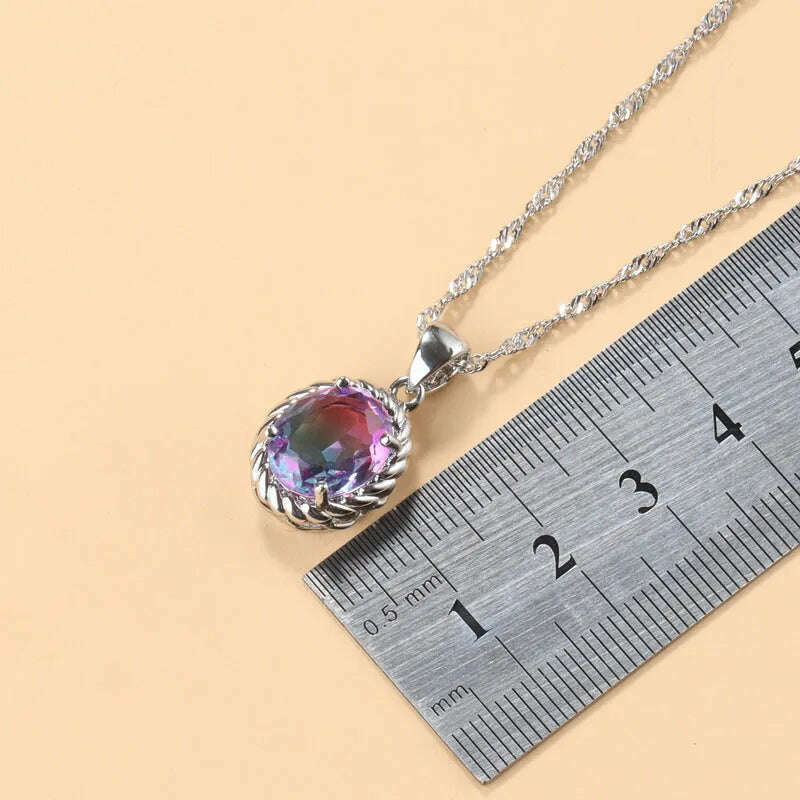 KIMLUD, 13-Colors Stone 925 Silver Bridal Jewelry Sets Wedding Ring Costume Earrings Pendant Chain Necklace For Women Christmas Gift, KIMLUD Womens Clothes