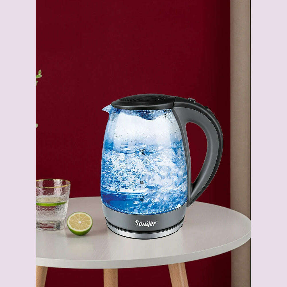 1.7L Glass Health Preserving Pot Electric Kettle with Led Lighting 2000W Quick Boiling Water Auto Shutdown Without BPA Sonifer - KIMLUD