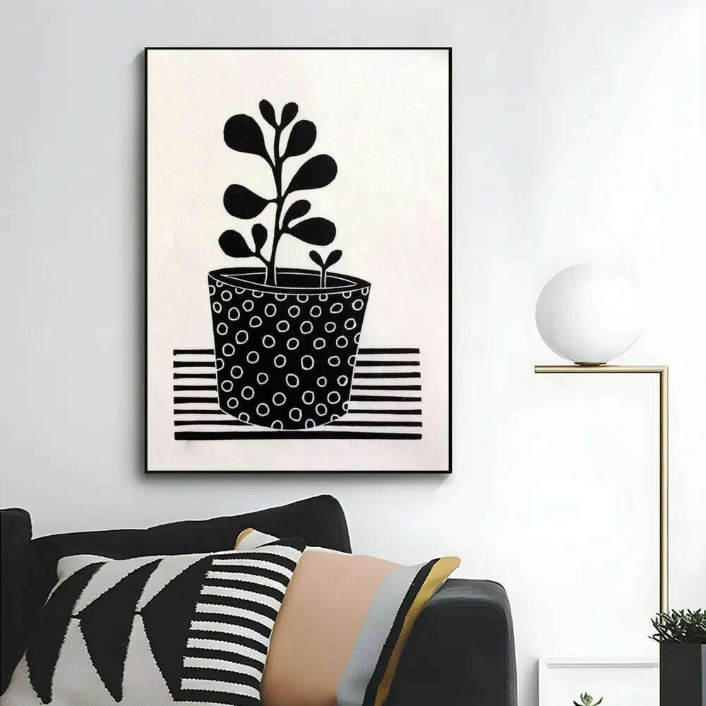 KIMLUD, 1pc Abstract Line Lemon Flower Vase Geometry Nordic Poster Paper Print Home Bedroom Entrance Bar Cafe Art Painting Decoration, KIMLUD Womens Clothes