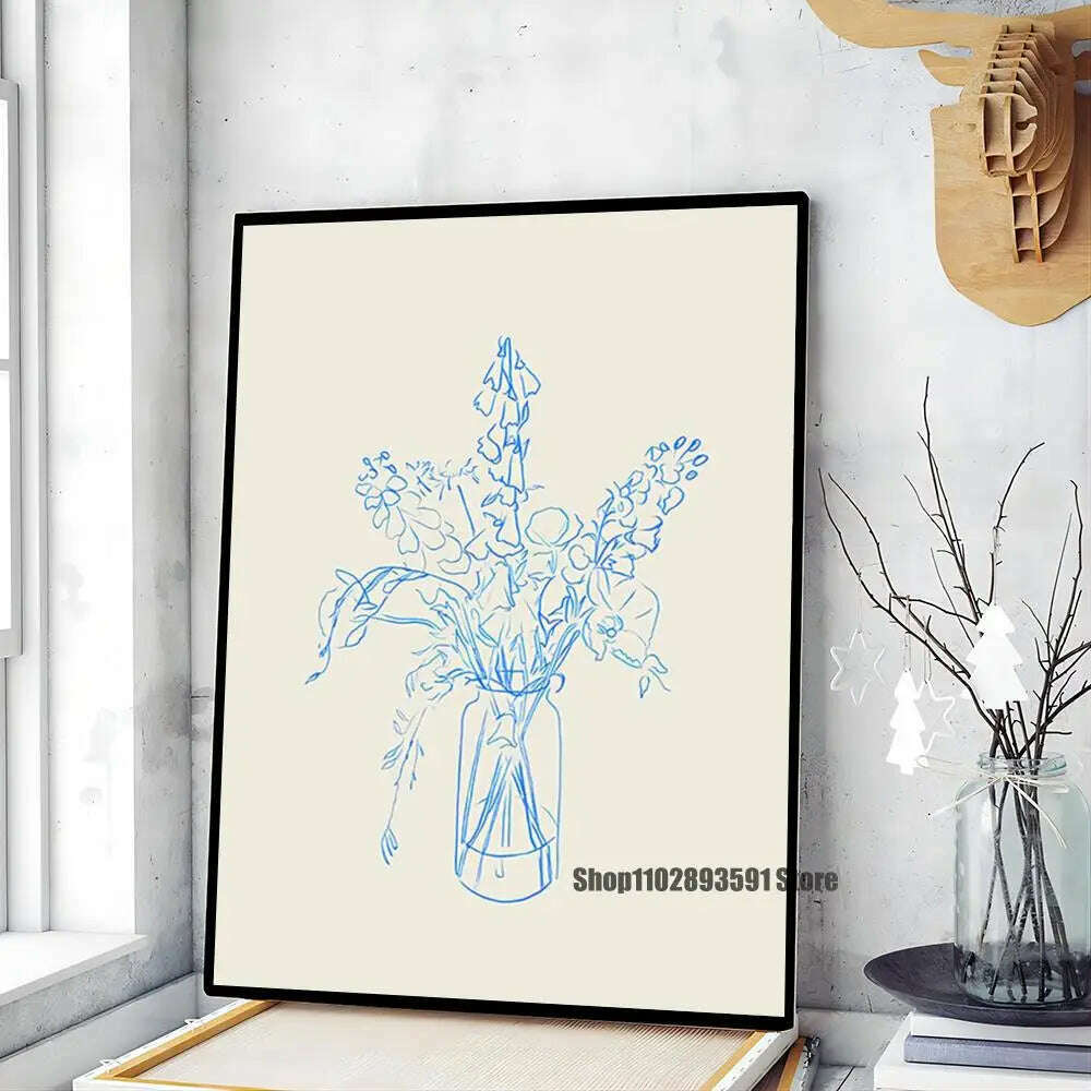 KIMLUD, 1pc Abstract Line Lemon Flower Vase Geometry Nordic Poster Paper Print Home Bedroom Entrance Bar Cafe Art Painting Decoration, z10 / 50x70cm No Frame, KIMLUD Womens Clothes