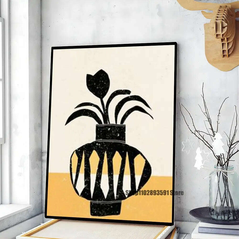 KIMLUD, 1pc Abstract Line Lemon Flower Vase Geometry Nordic Poster Paper Print Home Bedroom Entrance Bar Cafe Art Painting Decoration, z4 / 30x42cm No Frame, KIMLUD Womens Clothes