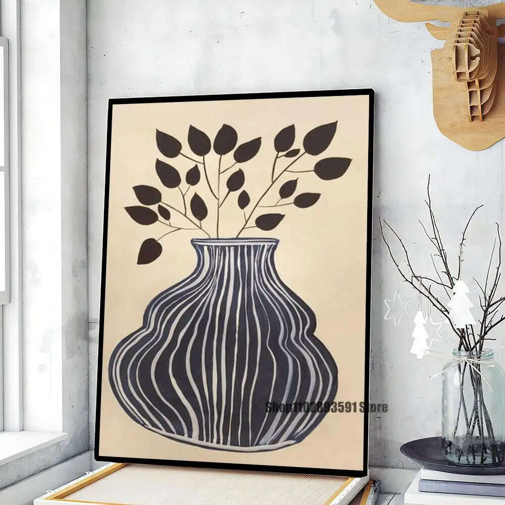 KIMLUD, 1pc Abstract Line Lemon Flower Vase Geometry Nordic Poster Paper Print Home Bedroom Entrance Bar Cafe Art Painting Decoration, z3 / 40x60cm No Frame, KIMLUD Womens Clothes
