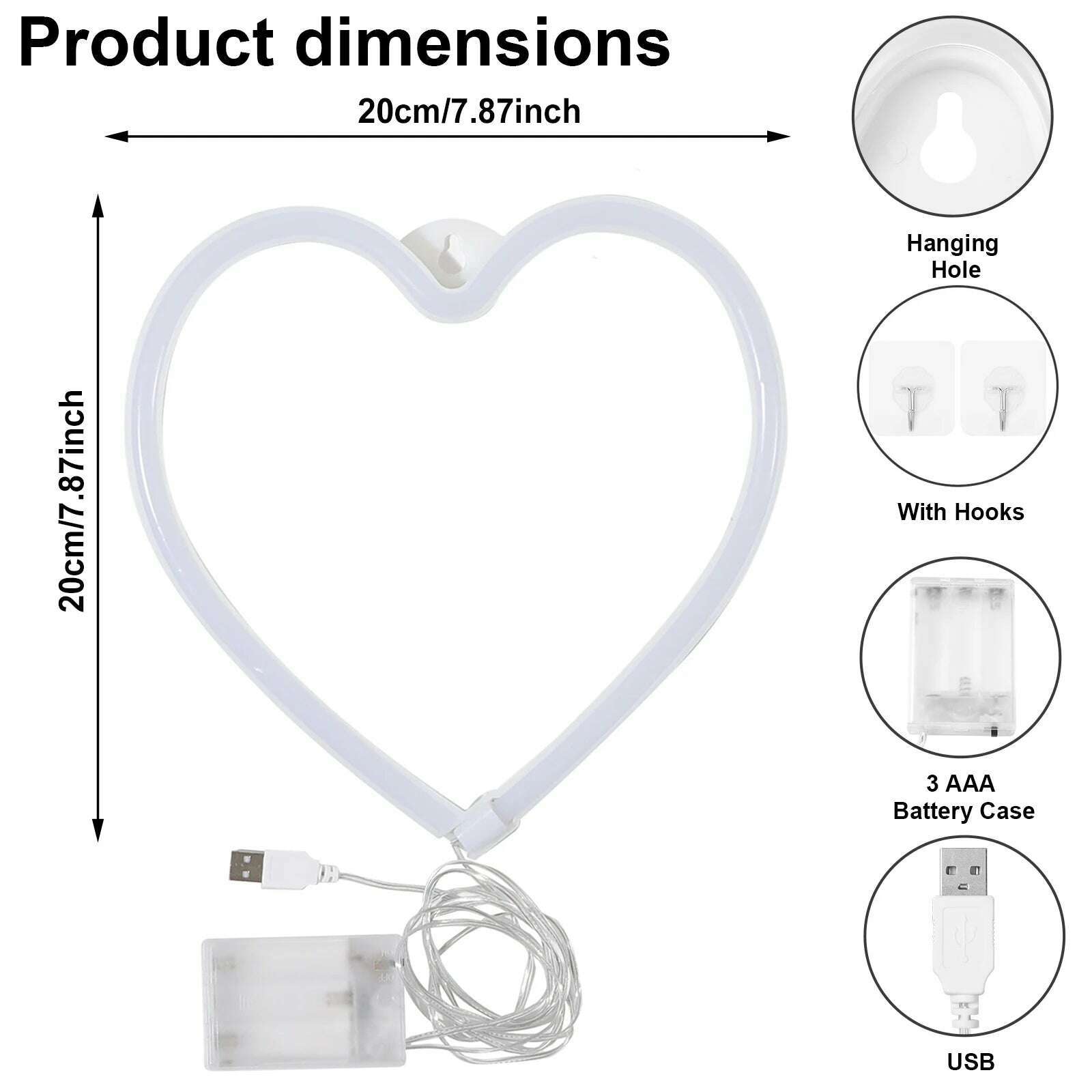 1PC Neon Heart Lights Pink Heart Neon Sign Heart Led Light Led Heart Lamp Heart Decorations For Home Hanging Heart Gifts Decor - KIMLUD