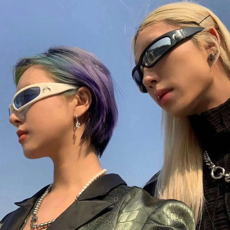 1pc Trendy Designed Moon Rectangular Sunglasses Women Men Outdoor Cycling Sports UV400 Sunglass Vintage Hip Hop Punk Sun Glasses - KIMLUD