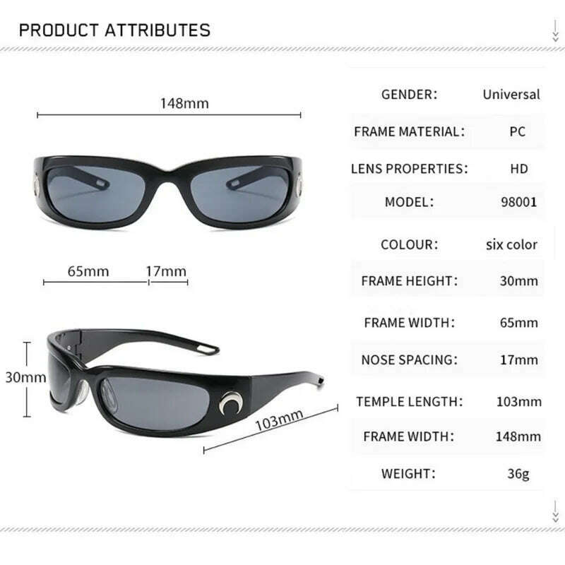 1pc Trendy Designed Moon Rectangular Sunglasses Women Men Outdoor Cycling Sports UV400 Sunglass Vintage Hip Hop Punk Sun Glasses - KIMLUD