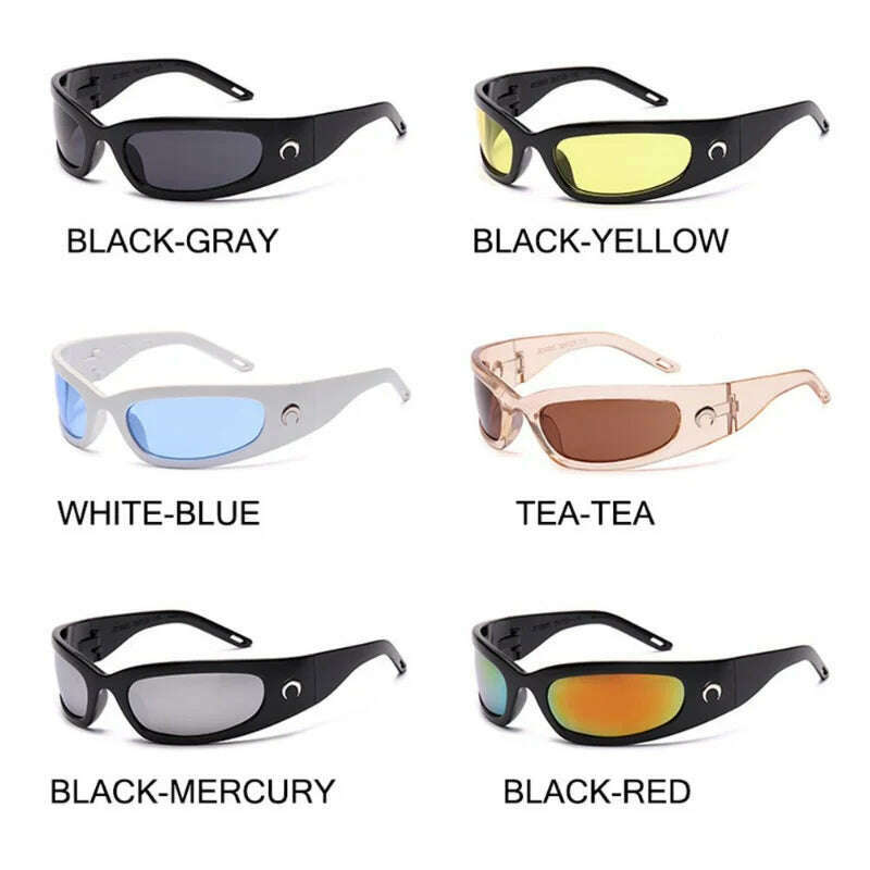 1pc Trendy Designed Moon Rectangular Sunglasses Women Men Outdoor Cycling Sports UV400 Sunglass Vintage Hip Hop Punk Sun Glasses - KIMLUD
