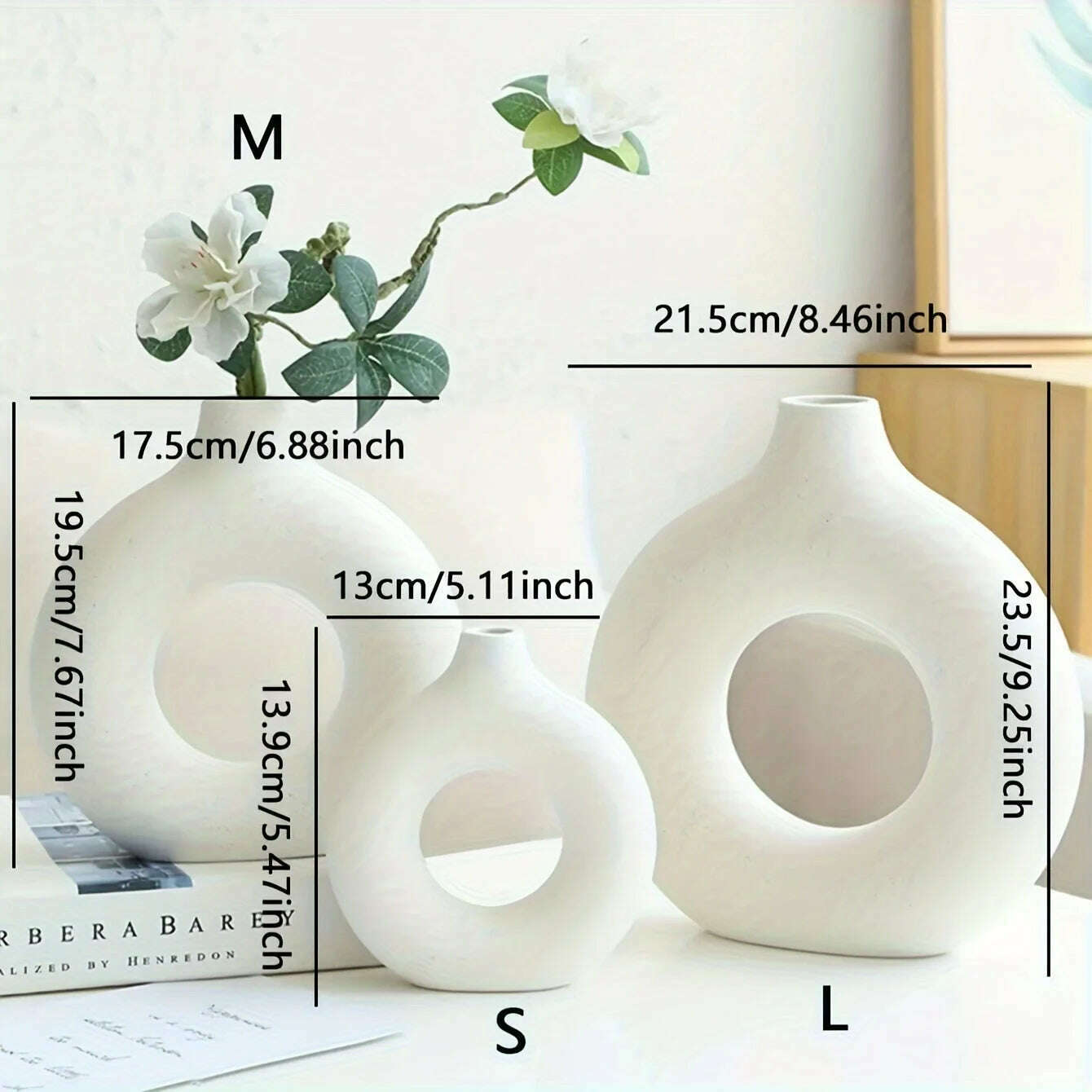 1pc, White/Beige Ceramic Vase Vases For Decor, Modern Home Decor Vase, Boho Vases For Decor, Circle Vase, Round Vase, Donut Vas - KIMLUD
