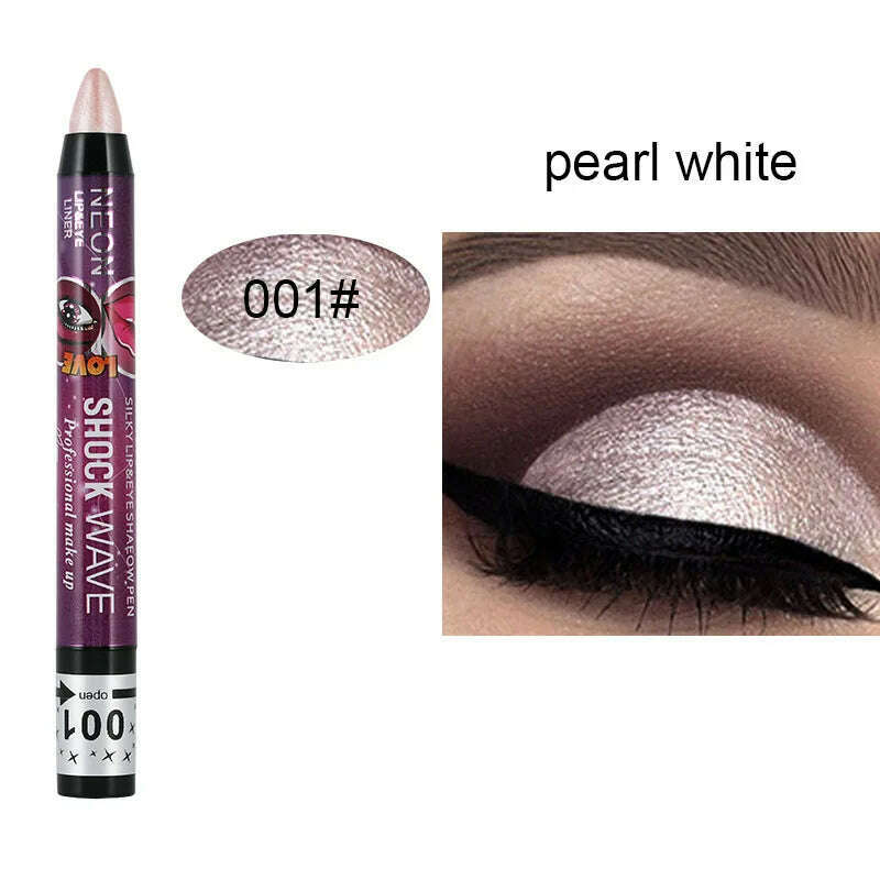 2 In 1 Glitter Eyeshadow Lipstick Pencil Stick Waterproof Pearl Silkworm Eye Shadow Pen Long-lasting Eyeshadow Make Up Cosmetic - KIMLUD