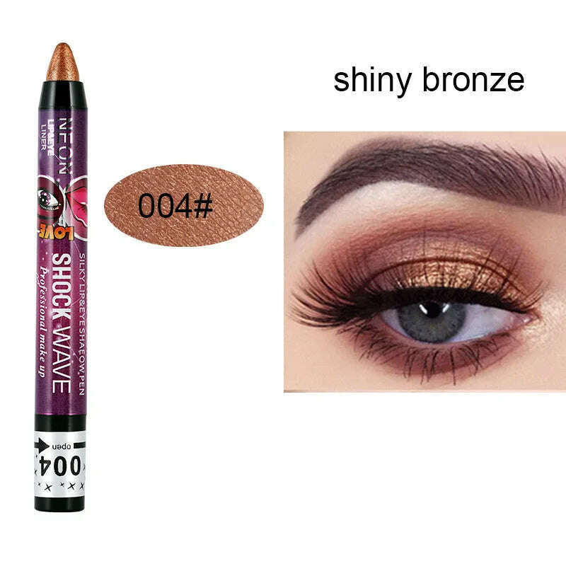 2 In 1 Glitter Eyeshadow Lipstick Pencil Stick Waterproof Pearl Silkworm Eye Shadow Pen Long-lasting Eyeshadow Make Up Cosmetic - KIMLUD