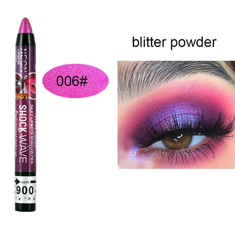 2 In 1 Glitter Eyeshadow Lipstick Pencil Stick Waterproof Pearl Silkworm Eye Shadow Pen Long-lasting Eyeshadow Make Up Cosmetic - KIMLUD