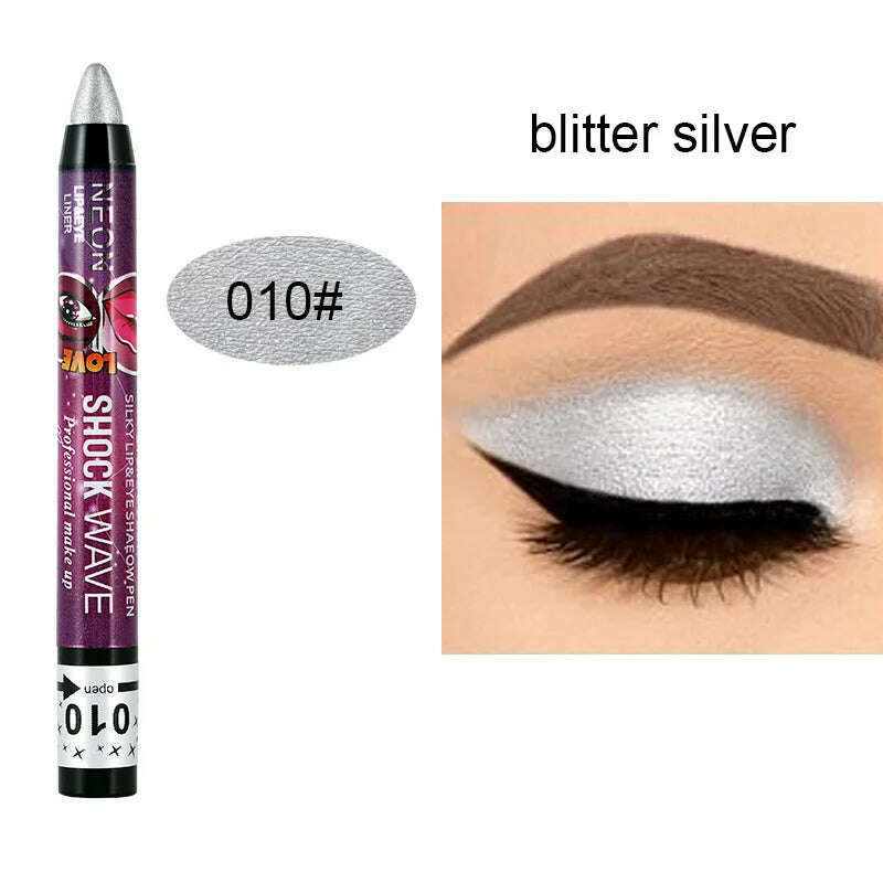 2 In 1 Glitter Eyeshadow Lipstick Pencil Stick Waterproof Pearl Silkworm Eye Shadow Pen Long-lasting Eyeshadow Make Up Cosmetic - KIMLUD