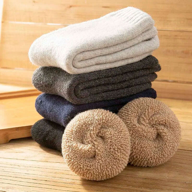 2 Pair Winter Men's Merino Wool Socks Super Thick Warm High Quality Harajuku Retro Snow Casual Antifreeze Cashmere Socks Men - KIMLUD