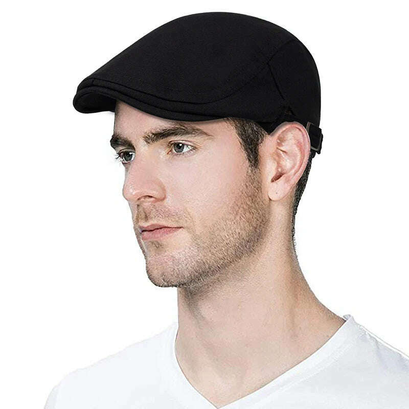 2019 new Man Berets cotton British Vintage Flat Caps Gatsby Male Solid Gray Black Spring Autumn Winter Adjustable Driver Hats - KIMLUD