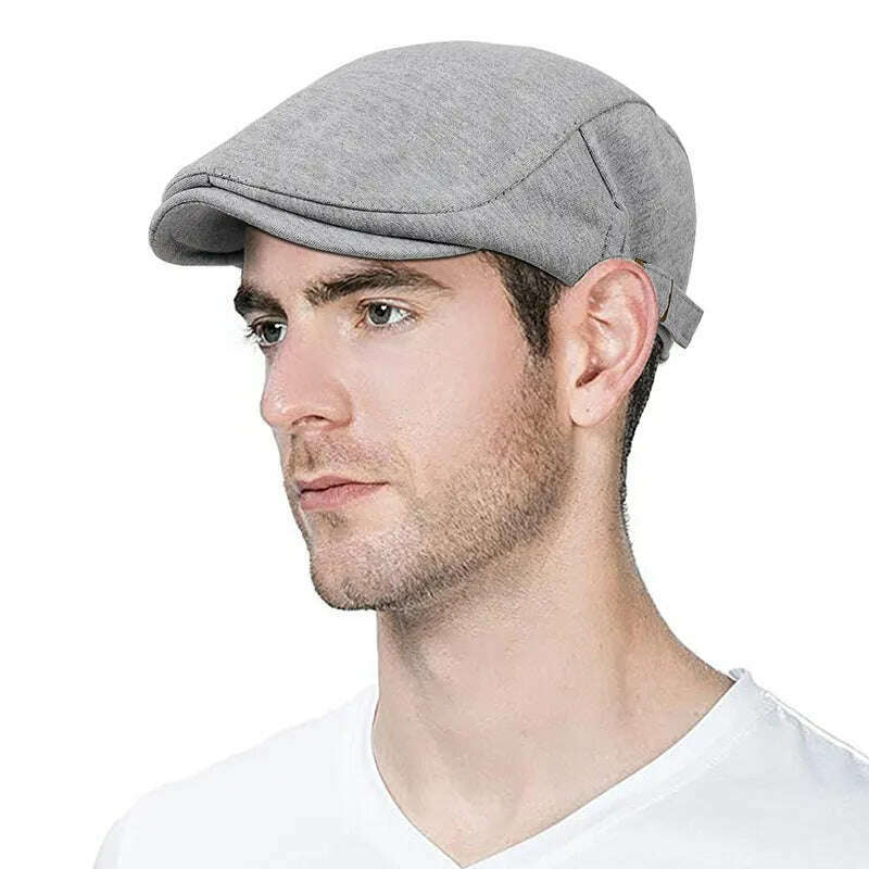 2019 new Man Berets cotton British Vintage Flat Caps Gatsby Male Solid Gray Black Spring Autumn Winter Adjustable Driver Hats - KIMLUD