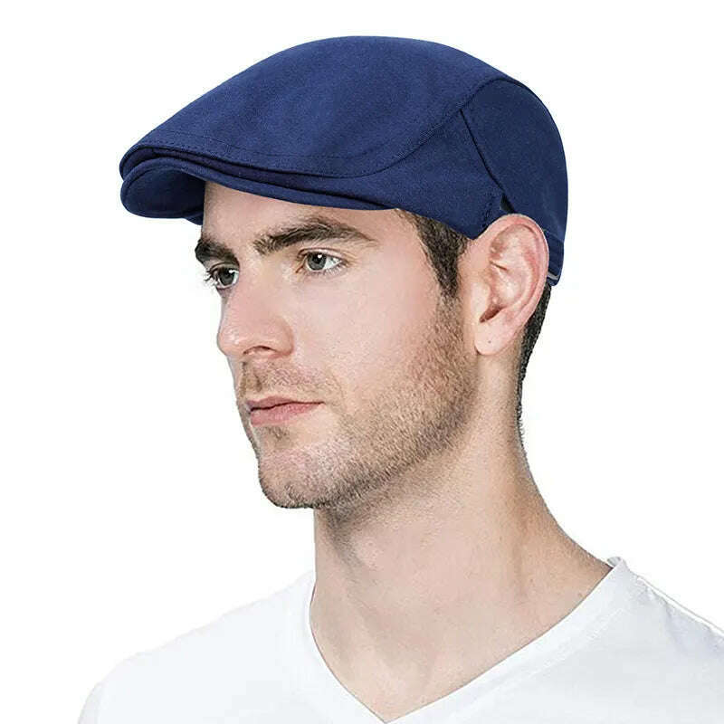 2019 new Man Berets cotton British Vintage Flat Caps Gatsby Male Solid Gray Black Spring Autumn Winter Adjustable Driver Hats - KIMLUD