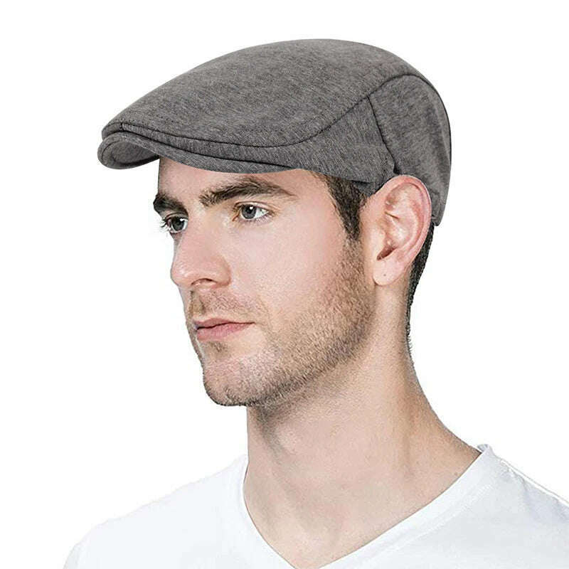 2019 new Man Berets cotton British Vintage Flat Caps Gatsby Male Solid Gray Black Spring Autumn Winter Adjustable Driver Hats - KIMLUD
