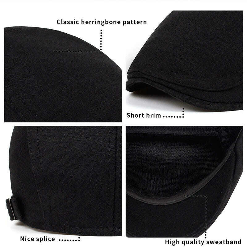 2019 new Man Berets cotton British Vintage Flat Caps Gatsby Male Solid Gray Black Spring Autumn Winter Adjustable Driver Hats - KIMLUD