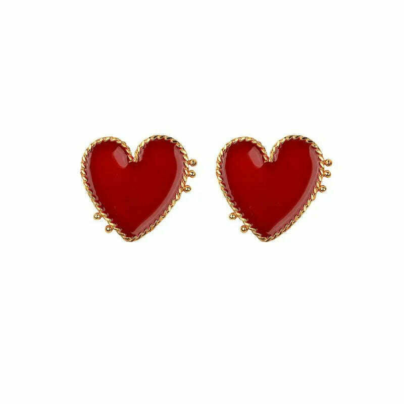 2020 New Design Red Heart Stud Earring Women Metal Gold Color Eye Heart Lips Wedding Statement Earrings Fashion Party Jewelry - KIMLUD
