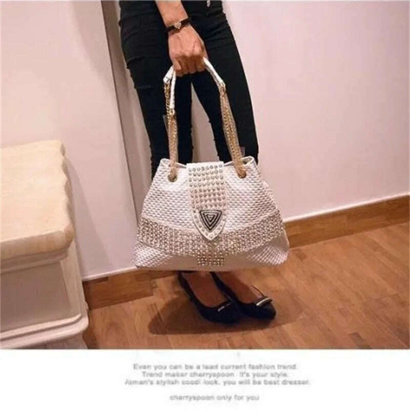 KIMLUD, 2020 new female bag tide diamond drill women handbag shoulder Messenger bags portable casual rhinestone ladies crossbody bags, White, KIMLUD Womens Clothes