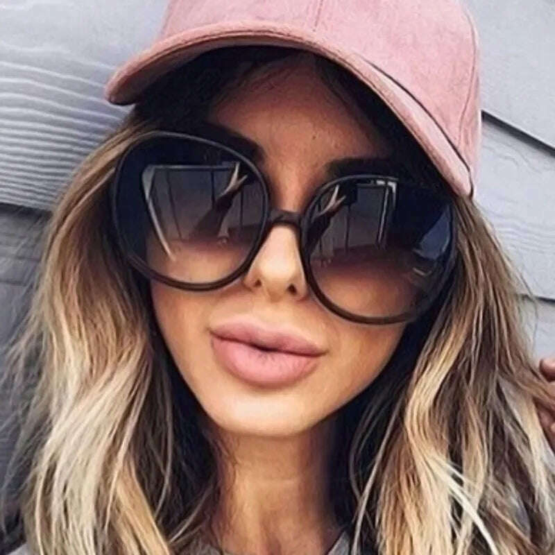 2021 Plastic Classic Vintage Woman Sunglasses Oversized Round Frame Luxury Brand Designer Female Glasses Big Shades Oculos - KIMLUD