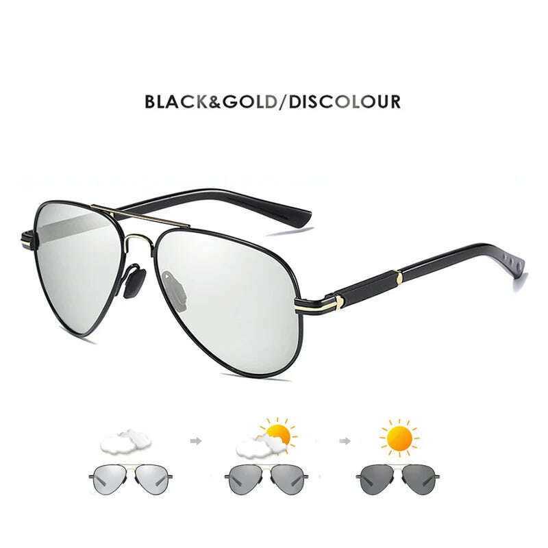 KIMLUD, 2022 New Trend Quality Titanium Alloy Sunglasses Polarized Men Photochromic Sun Glasses Women Pilot Mirror Shades Oculos De Sol, Black gold-Chameleon / Orignal, KIMLUD APPAREL - Womens Clothes