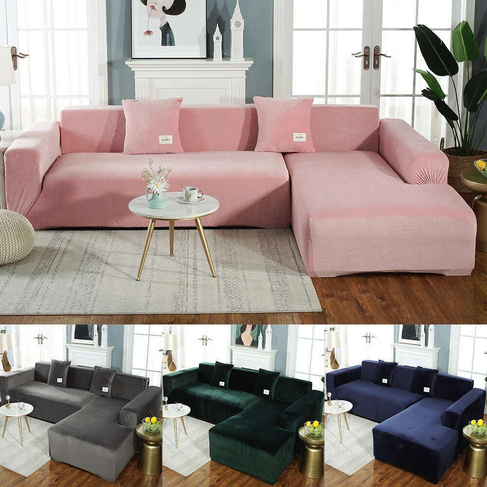 2022 Velvet L Shaped Sofa Cover For Living Room Elastic Furniture Couch Slipcover Chaise Longue Corner Sofa Covers Stretchable - KIMLUD