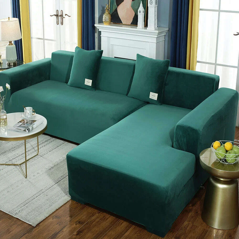 2022 Velvet L Shaped Sofa Cover For Living Room Elastic Furniture Couch Slipcover Chaise Longue Corner Sofa Covers Stretchable - KIMLUD