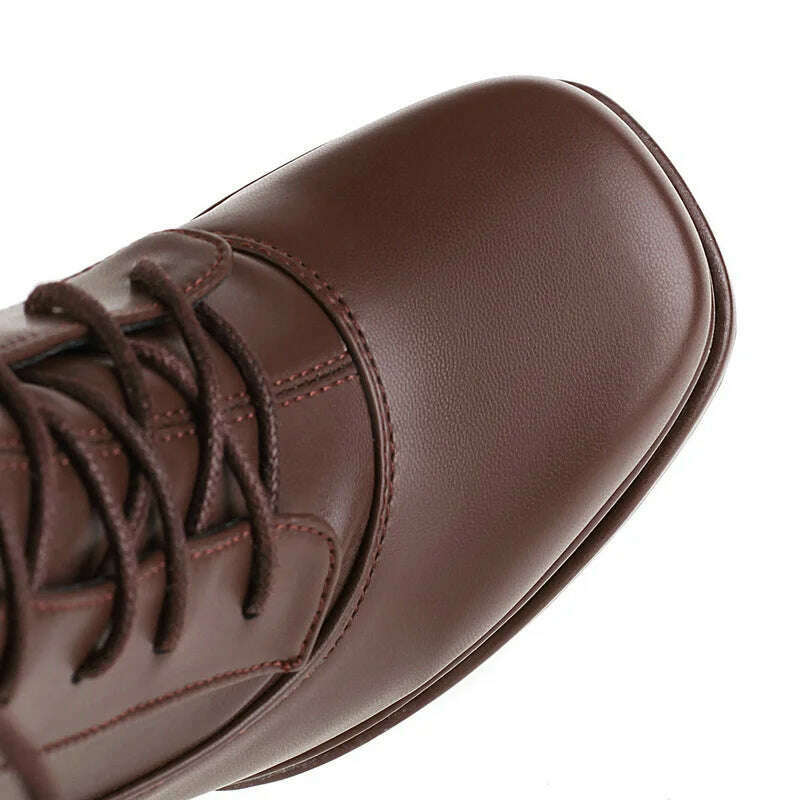 2022 Women Ankle Boots PU Leather Platform Thick High Heel Ladies Short Boots Cross Tied Square Toe Dress Female Boots Big Size - KIMLUD