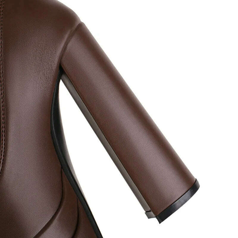 2022 Women Ankle Boots PU Leather Platform Thick High Heel Ladies Short Boots Cross Tied Square Toe Dress Female Boots Big Size - KIMLUD